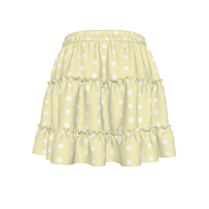 Cutie Polka Dots Yellow Waist Tie Tiered Ruffle Mini Skirt