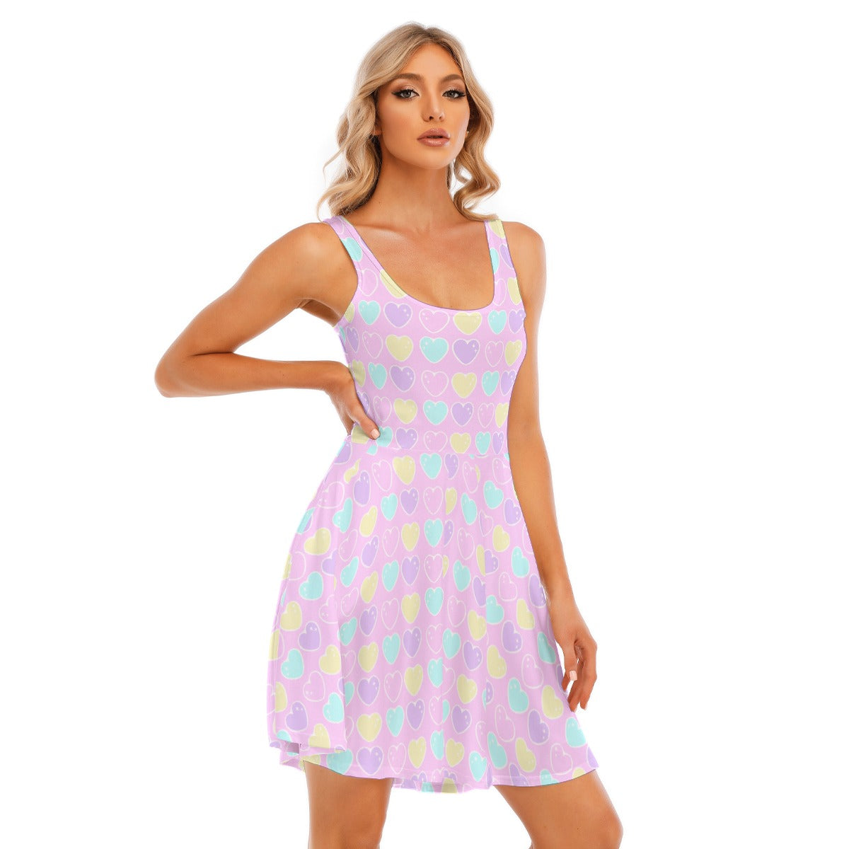 Sweet Love Hearts Pink Skater Dress With Pockets