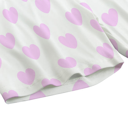 Sweet Love Hearts Women's Crop Top & Yoga Shorts Set (Pink x White)