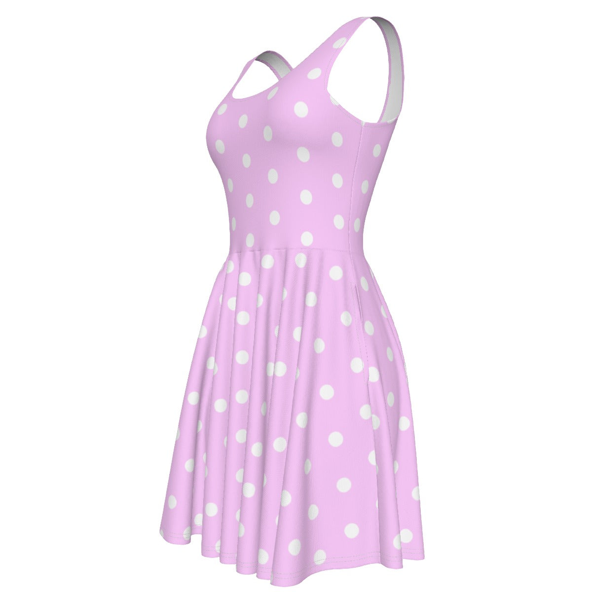 Cute Polka Dots Skater Dress With Pockets (Fairy Kei Pastel Pink)