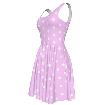 Cute Polka Dots Skater Dress With Pockets (Fairy Kei Pastel Pink)