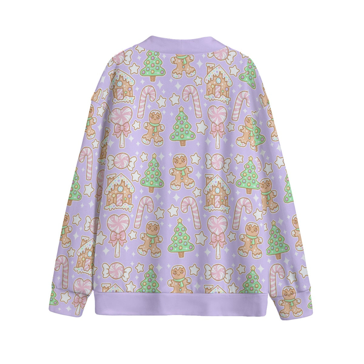 Kawaii Christmas Unisex V-Neck Knitted Fleece Button Up Cardigan With Pockets (Sugar Plum)