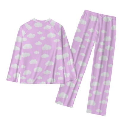 Dreamy Clouds Women's Raglan Long Sleeve Top With Wide Ankle Pants Pajamas Set (Taffy Pink)