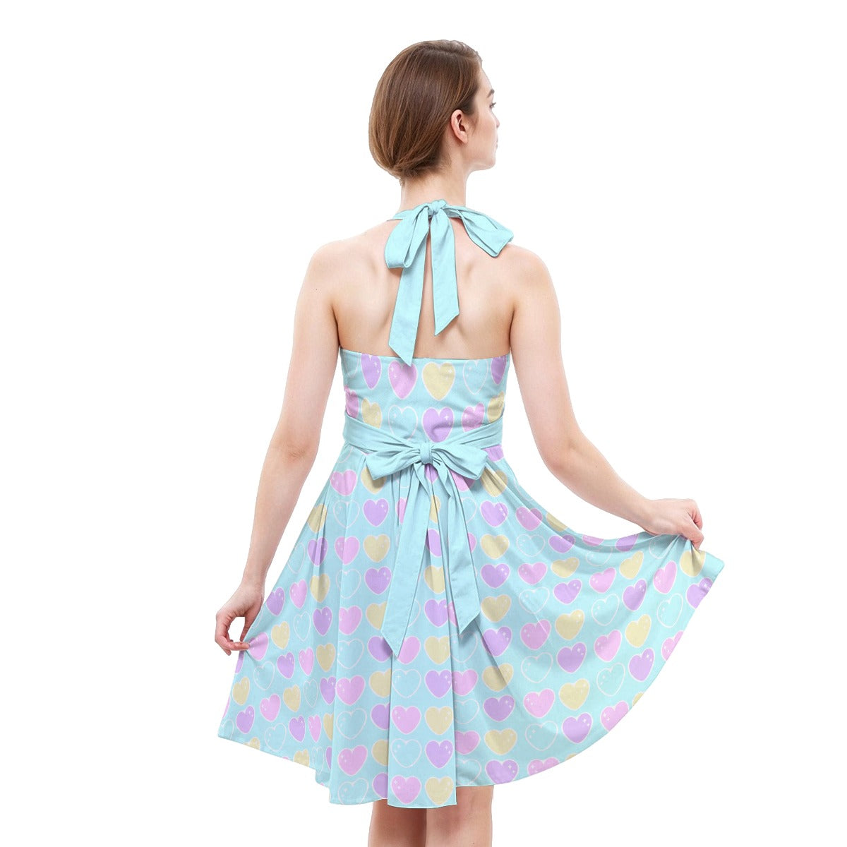 Sweet Love Hearts Blue Sweetheart Halter Swing Skater Dress With Pockets