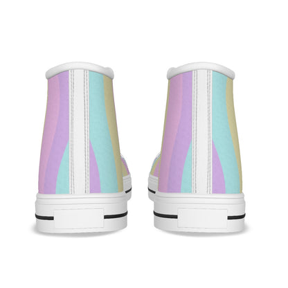 Pastel Stripes Women's High Top Cutie Canvas Shoes (Color Block)