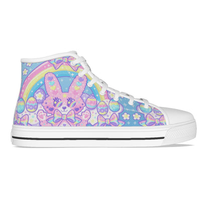 Magical Rainbow Easter Bunny Men's High Top Cutie Canvas Shoes