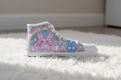 Magical Rainbow Easter Bunny Men's High Top Cutie Canvas Shoes