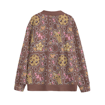 Kawaii Cookies Unisex V-Neck Knitted Fleece Button Up Cardigan With Pockets