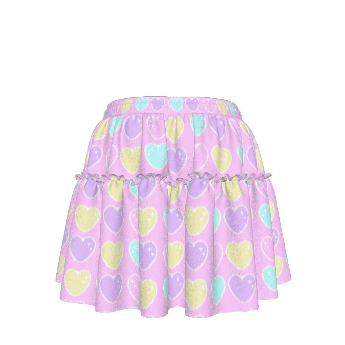 Sweet Love Hearts Pink Waist Tie Ruffle Mini Skirt