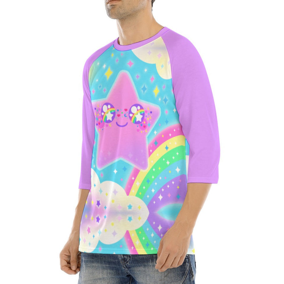 Rainbow Decora Star Unisex Raglan 3/4 Sleeve T-shirt (Purple)