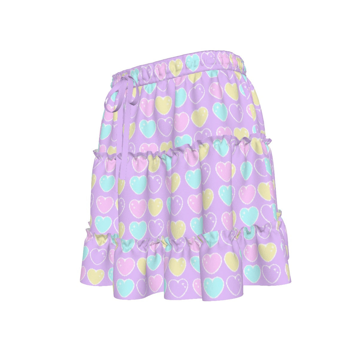 Sweet Love Hearts Purple Waist Tie Tiered Ruffle Mini Skirt