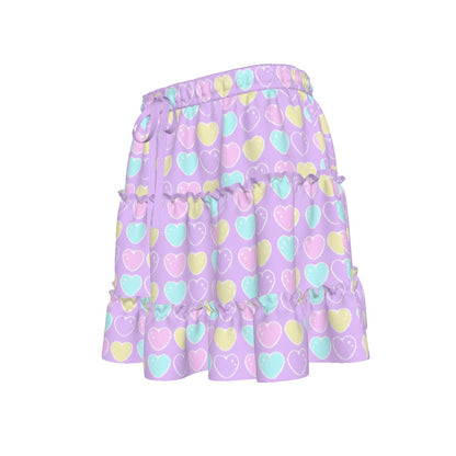 Sweet Love Hearts Purple Waist Tie Tiered Ruffle Mini Skirt