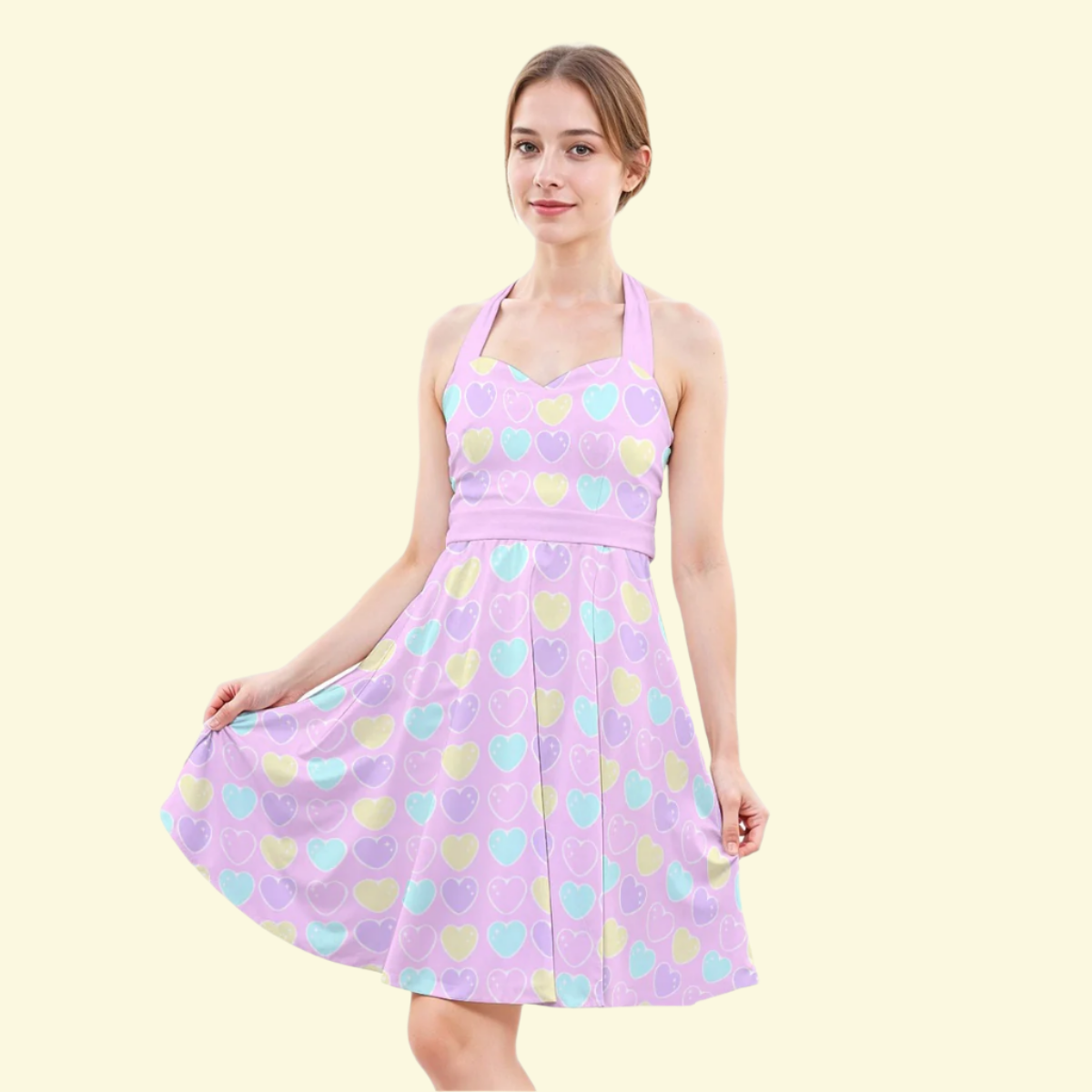 Sweet Love Hearts Pink Sweetheart Halter Swing Skater Dress With Pockets