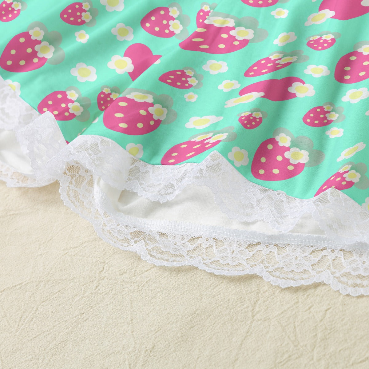 Strawberry Cutie Women's Cami & Shorts Lounge Wear Pajama Set With Lace Trim (Fruity Berry Mint)