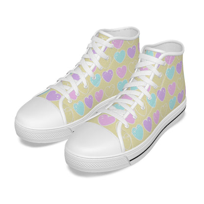 Sweet Love Hearts Women's High Top Cutie Canvas Shoes (Yellow)