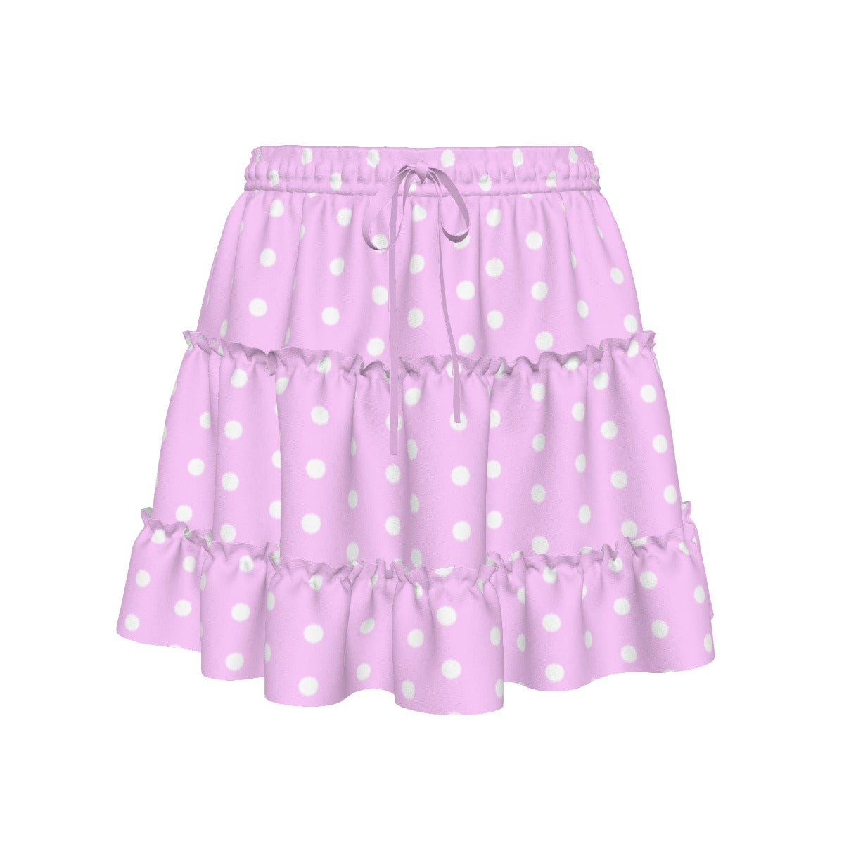 Cutie Polka Dots Pink Waist Tie Tiered Ruffle Mini Skirt