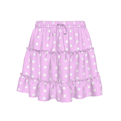 Cutie Polka Dots Pink Waist Tie Tiered Ruffle Mini Skirt