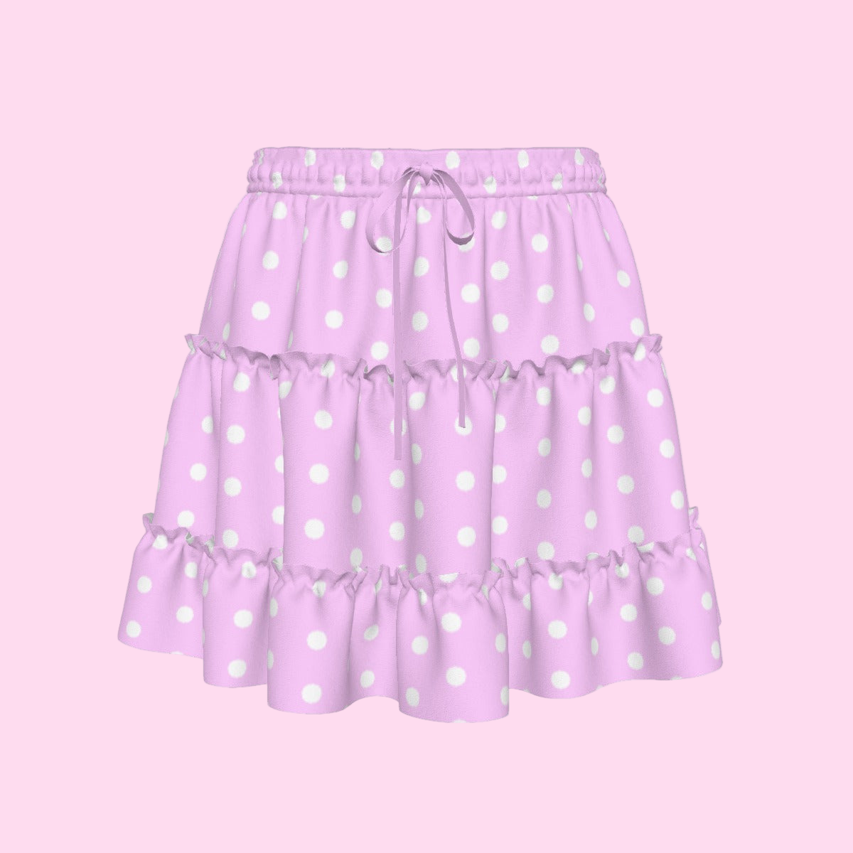 Cutie Polka Dots Pink Waist Tie Tiered Ruffle Mini Skirt