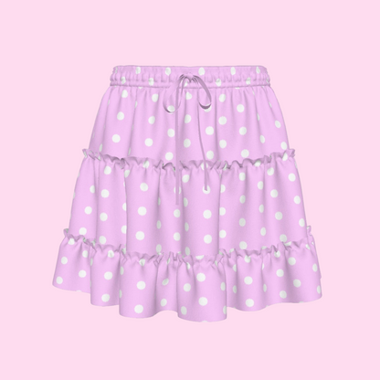 Cutie Polka Dots Pink Waist Tie Tiered Ruffle Mini Skirt