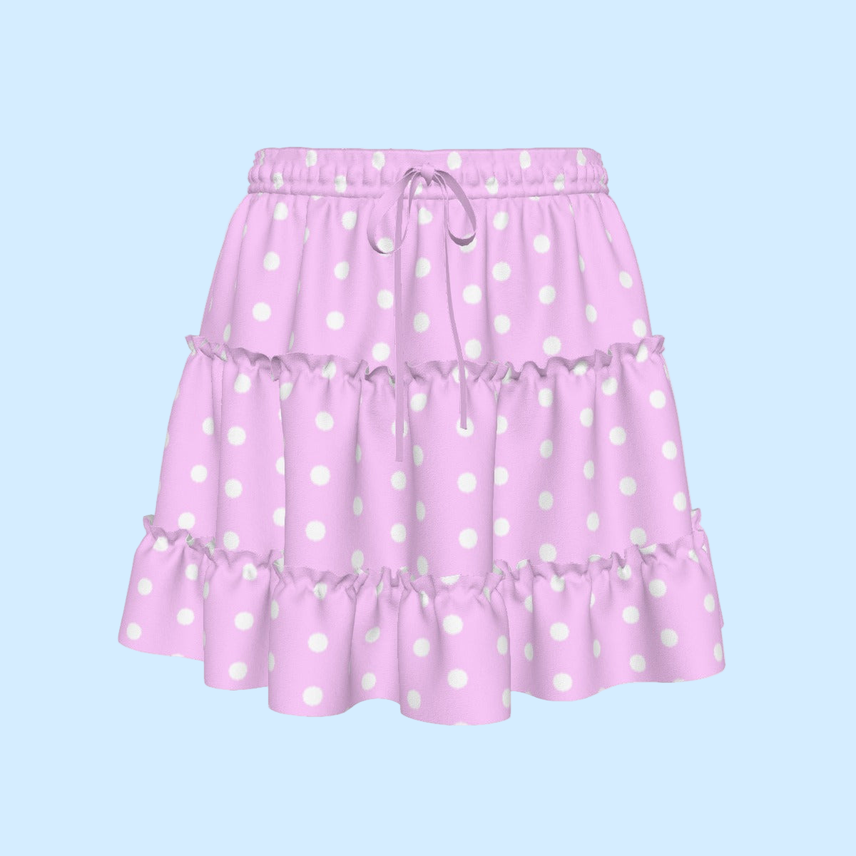 Cutie Polka Dots Pink Waist Tie Tiered Ruffle Mini Skirt
