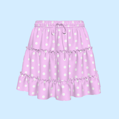 Cutie Polka Dots Pink Waist Tie Tiered Ruffle Mini Skirt