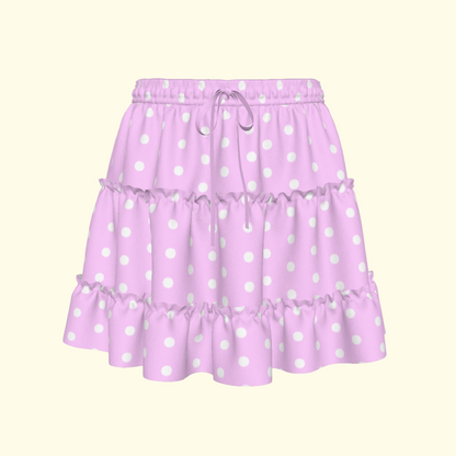 Cutie Polka Dots Pink Waist Tie Tiered Ruffle Mini Skirt