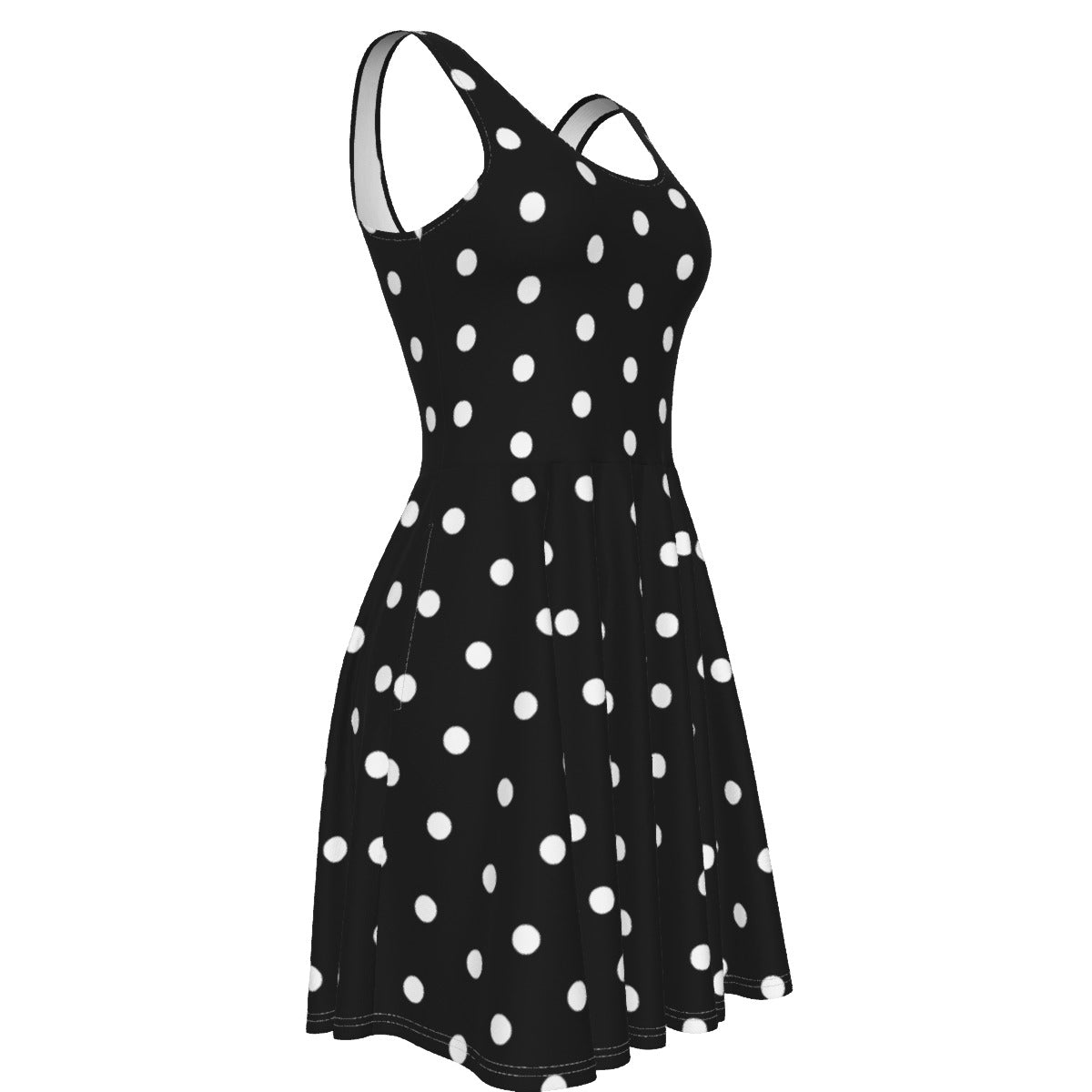 Cute Polka Dots Skater Dress With Pockets (Black)