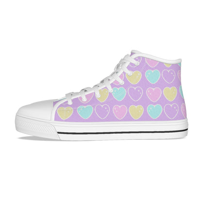 Sweet Love Hearts Women's High Top Cutie Canvas Shoes (Purple)