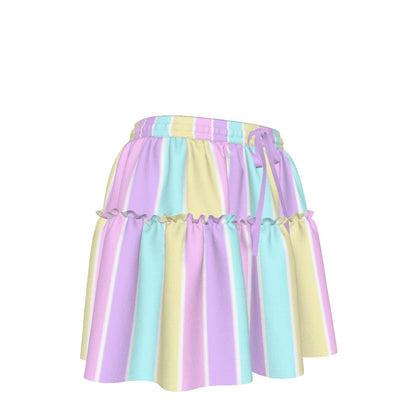 Pastel Stripes Waist Tie Ruffle Mini Skirt