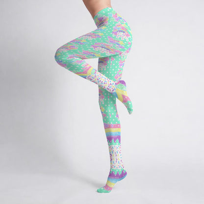 Rainbow Sweets Stretchy Tights (Cute Polka Dots Mint)