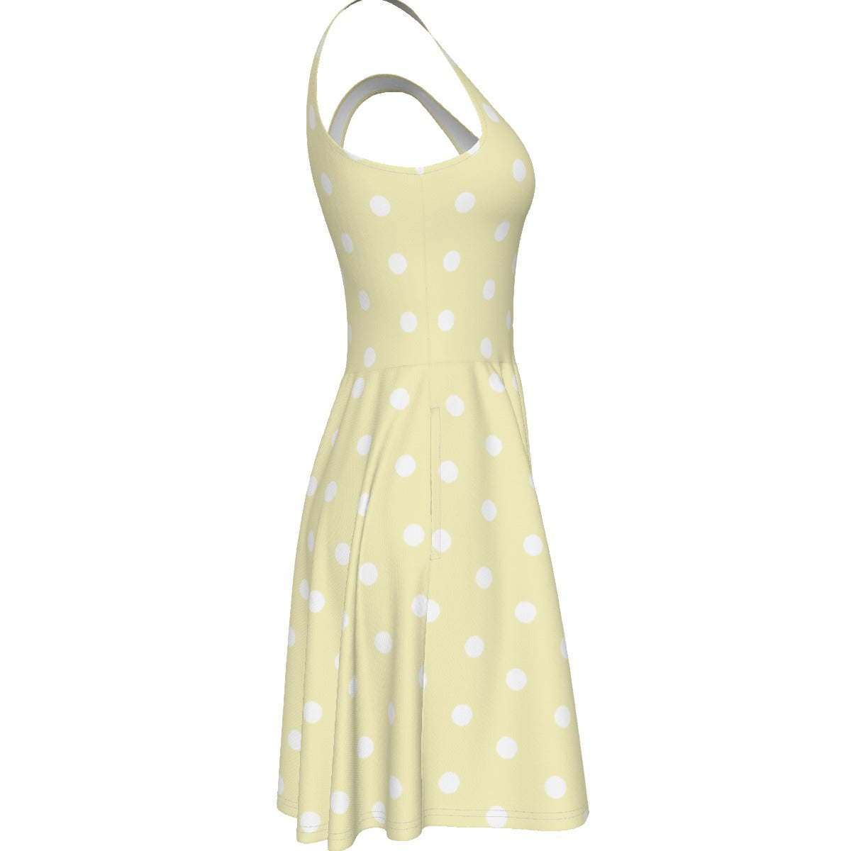 Cute Polka Dots Skater Dress With Pockets (Fairy Kei Pastel Yellow)