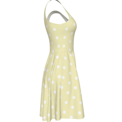 Cute Polka Dots Skater Dress With Pockets (Fairy Kei Pastel Yellow)