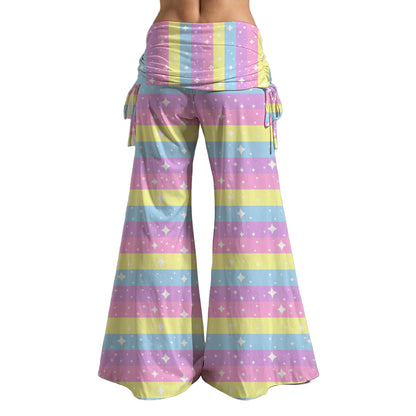 Rainbow Ribbon Women's High Waist Wide Leg Boho Palazzo Pants