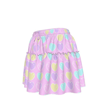 Sweet Love Hearts Pink Waist Tie Ruffle Mini Skirt