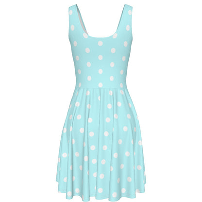 Cute Polka Dots Skater Dress With Pockets (Fairy Kei Pastel Blue)