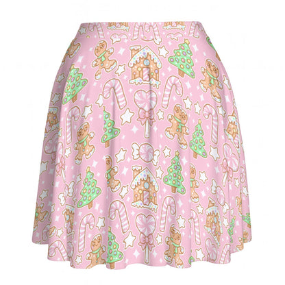Kawaii Christmas Skater Skirt (Strawberry Cream)