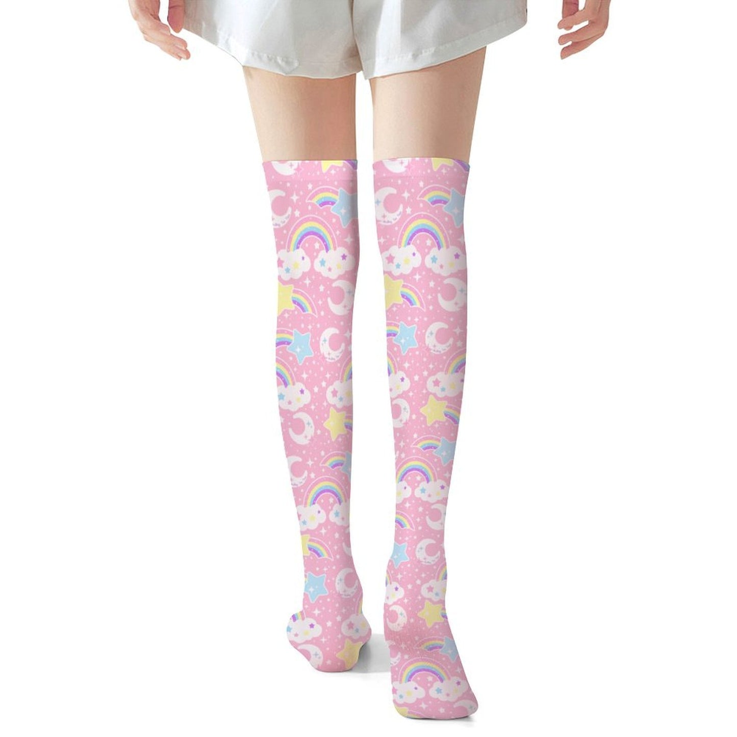 Dreamy Rainbow Over Knee Stocking Socks (Pink)