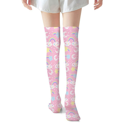 Dreamy Rainbow Over Knee Stocking Socks (Pink)