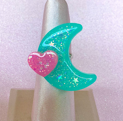 Magical Moon Ring (Teal Sparkle)