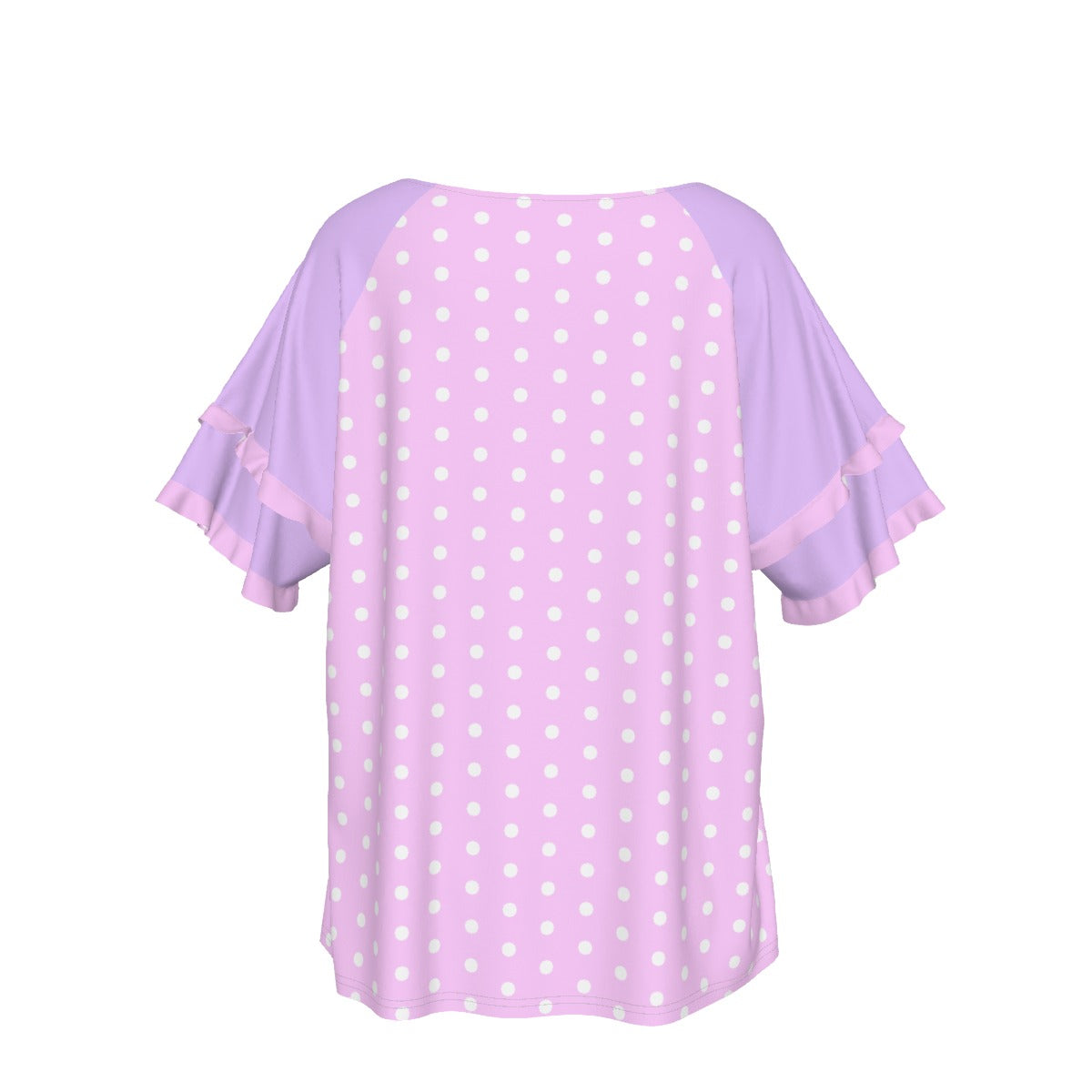 Sweet Love Hearts Pink Round Neck Raglan Sleeve Ruffle Frill T-Shirt (Polka Dots)