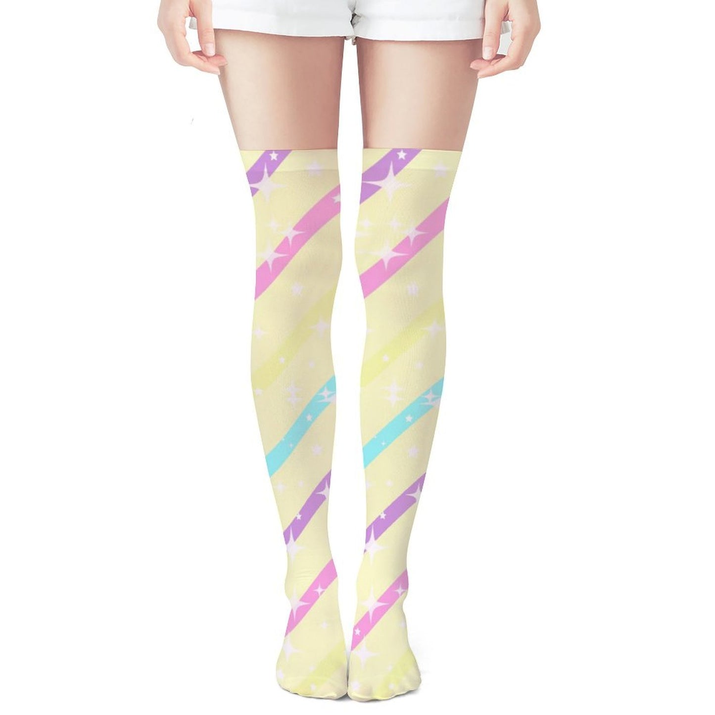 Sparkle Stars Over Knee Stocking Socks (Yellow)