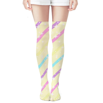 Sparkle Stars Over Knee Stocking Socks (Yellow)