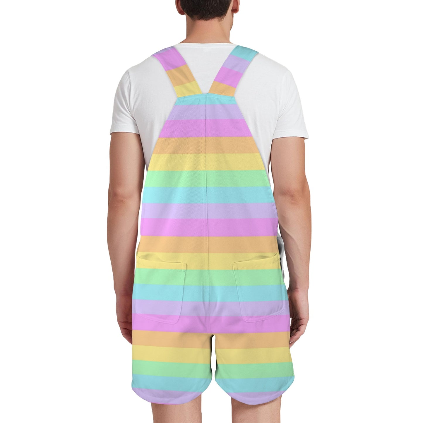Fruity Rainbow Unisex Shorts Overalls With Adjustable Straps And Pockets (Color Block)