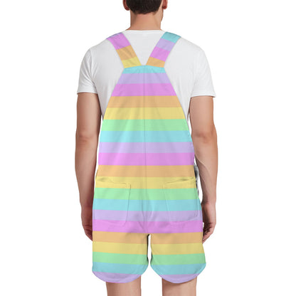 Fruity Rainbow Unisex Shorts Overalls With Adjustable Straps And Pockets (Color Block)