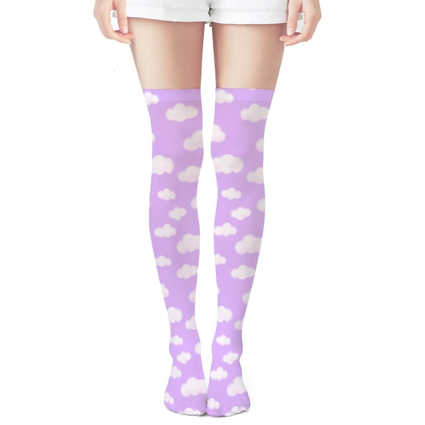 Dreamy Clouds Over Knee Stocking Socks (Lilac)