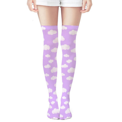 Dreamy Clouds Over Knee Stocking Socks (Lilac)