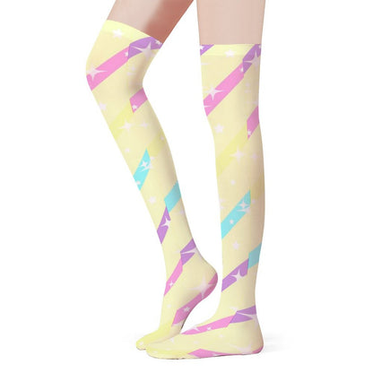 Sparkle Stars Over Knee Stocking Socks (Yellow)