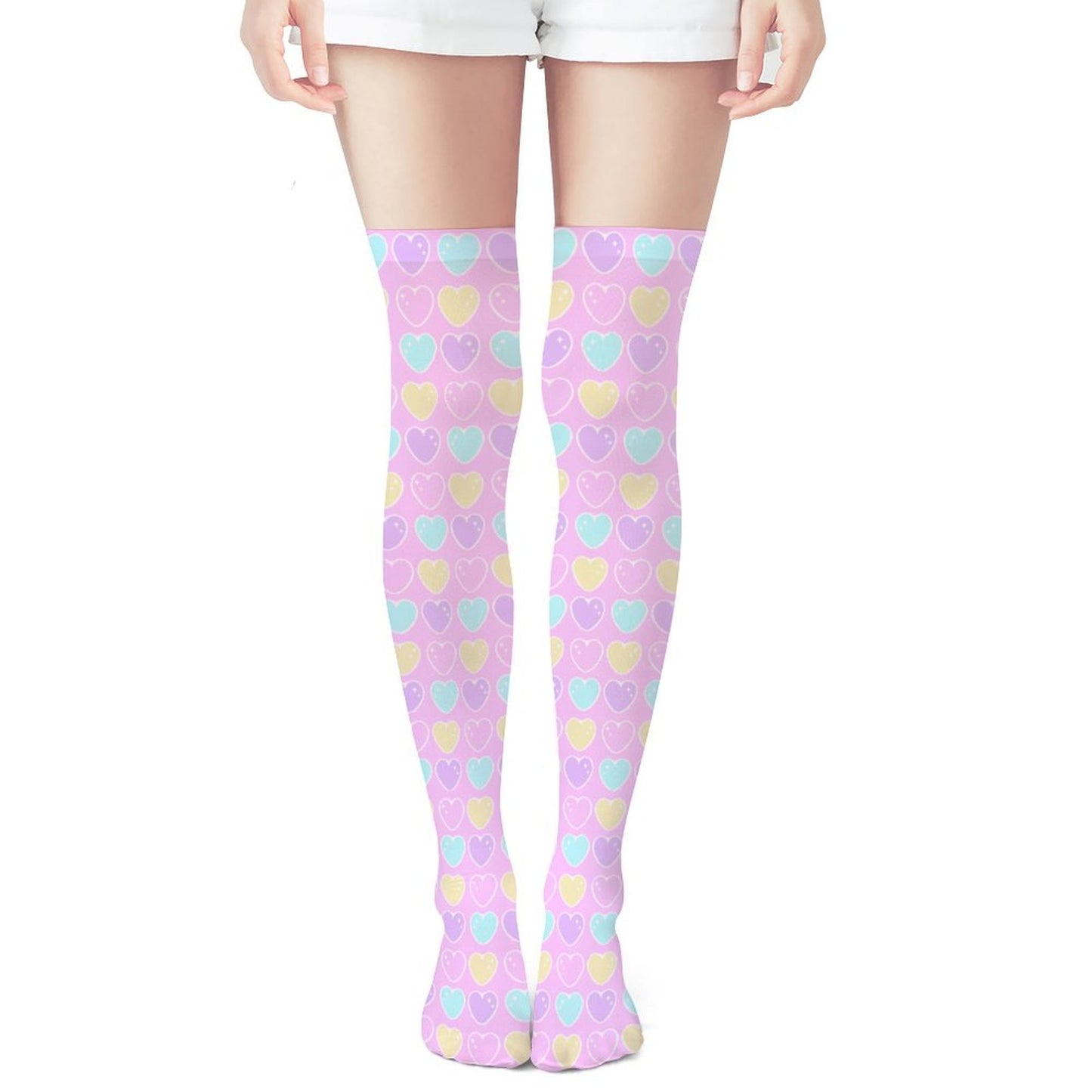 Sweet Love Hearts Over Knee Stocking Socks (Pink)