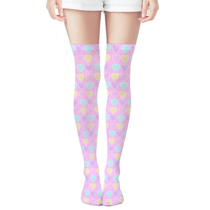 Sweet Love Hearts Over Knee Stocking Socks (Pink)