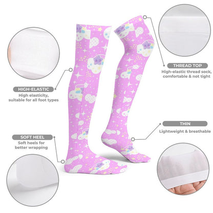 Shooting Star Clouds Over Knee Stocking Socks (Pink)